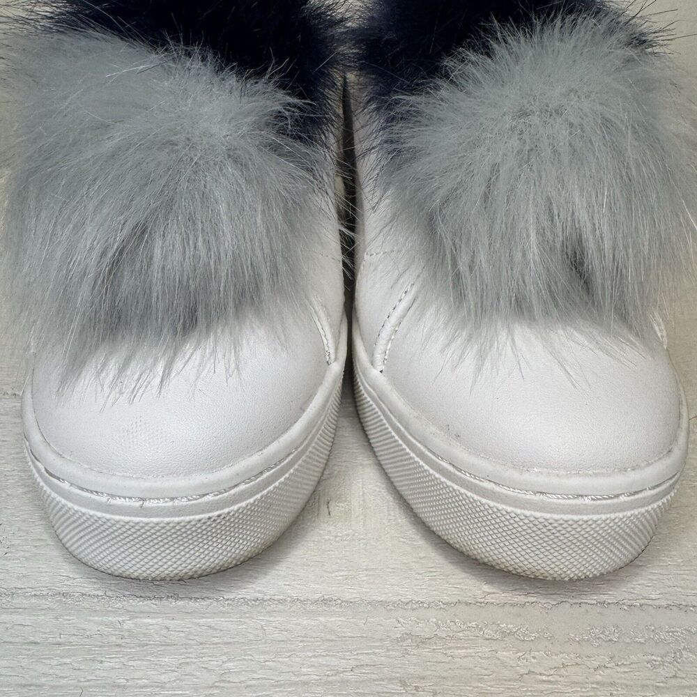 Sam Edelman Leya White Sneakers Shoes Faux Fur Pom Pom Size 6 - Picture 4 of 10